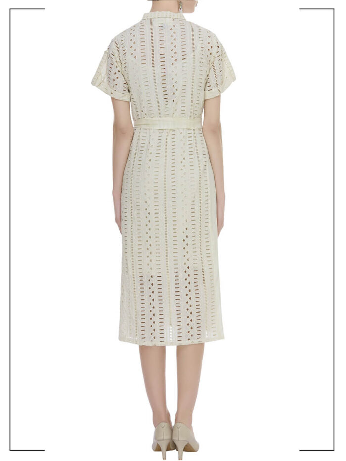 Cutwork Belted Shirt Dress