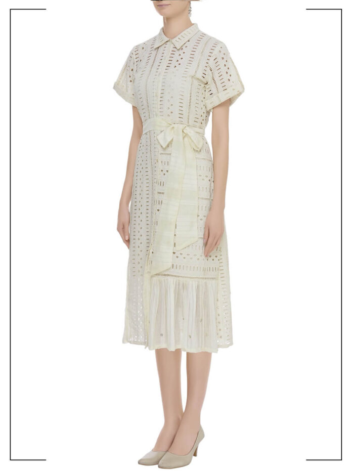 Cutwork Belted Shirt Dress