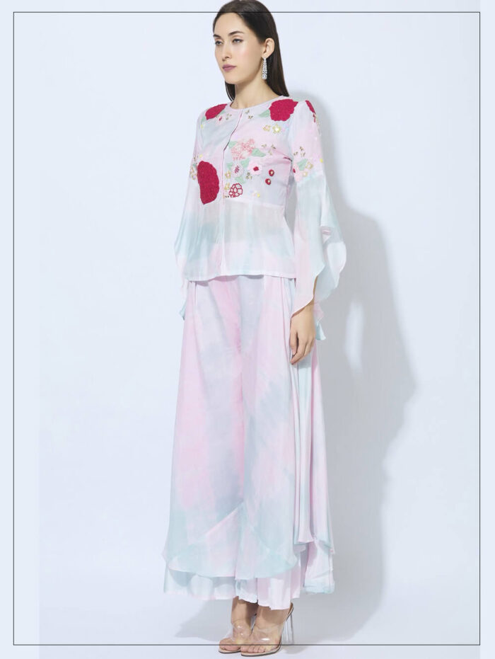 Embroidered Shibori Top Palazzo Set