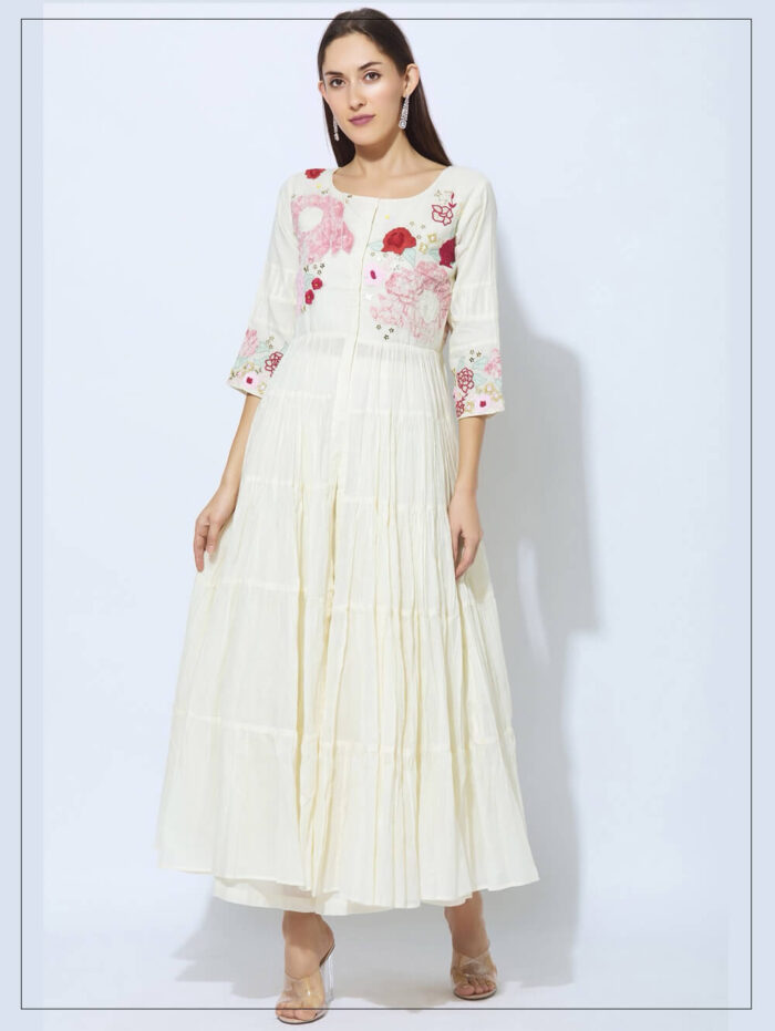 Off-White Embroidered Anarkali and Palazzo