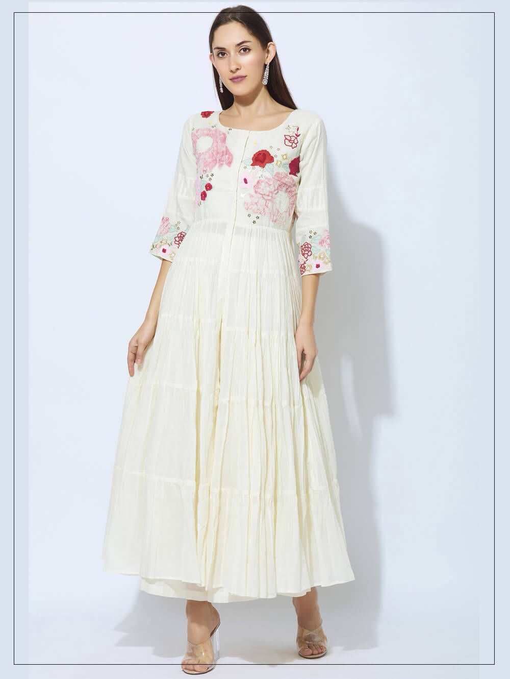 Off-White Embroidered Anarkali and Palazzo | Itara An Another