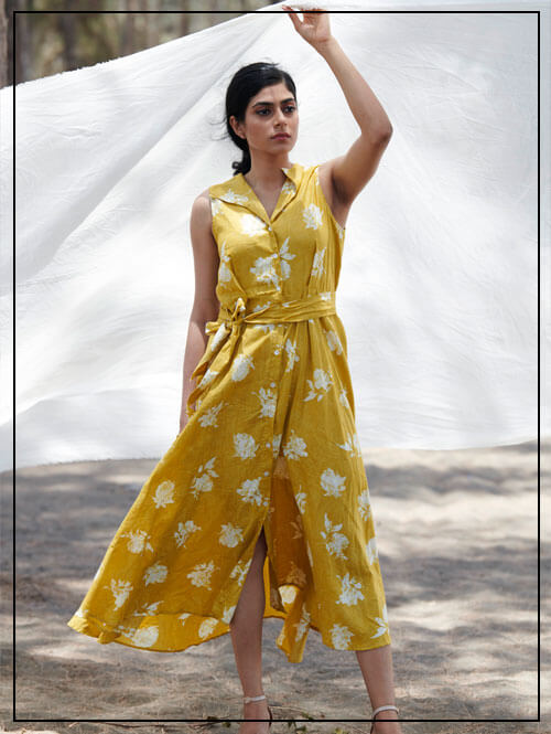 Vintage Yellow Floral Print Dress