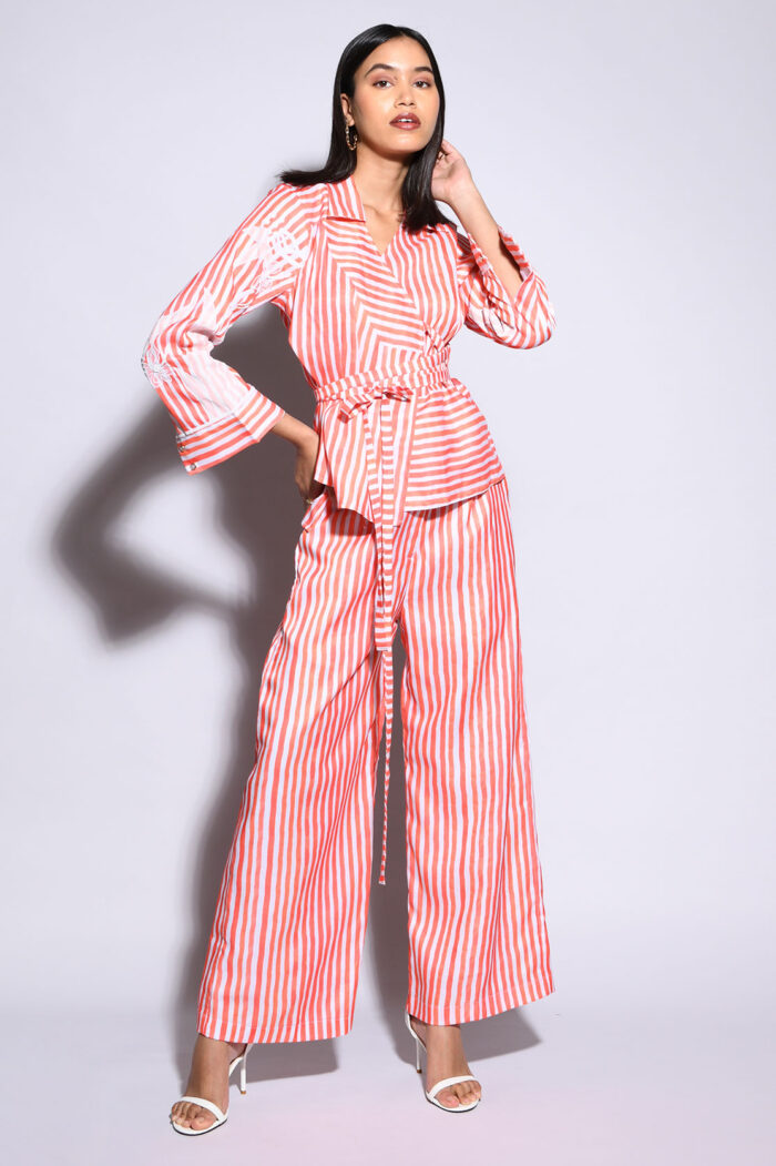 ORANGE STRIPPED SILK CO-ORD SET