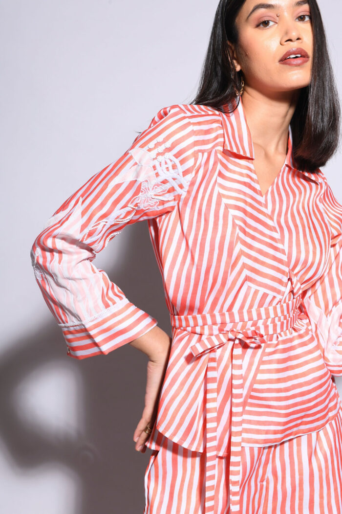ORANGE STRIPPED SILK CO-ORD SET - Image 2