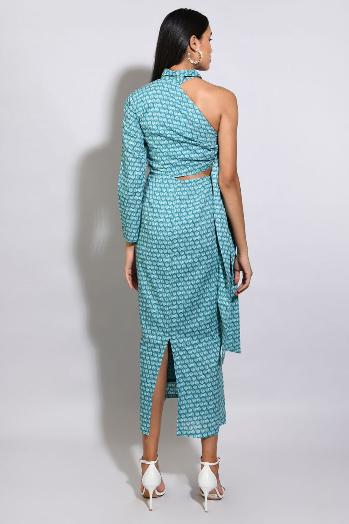 AQUA FLORAL PRINTED ONE SHOULDER DRESS - Image 4