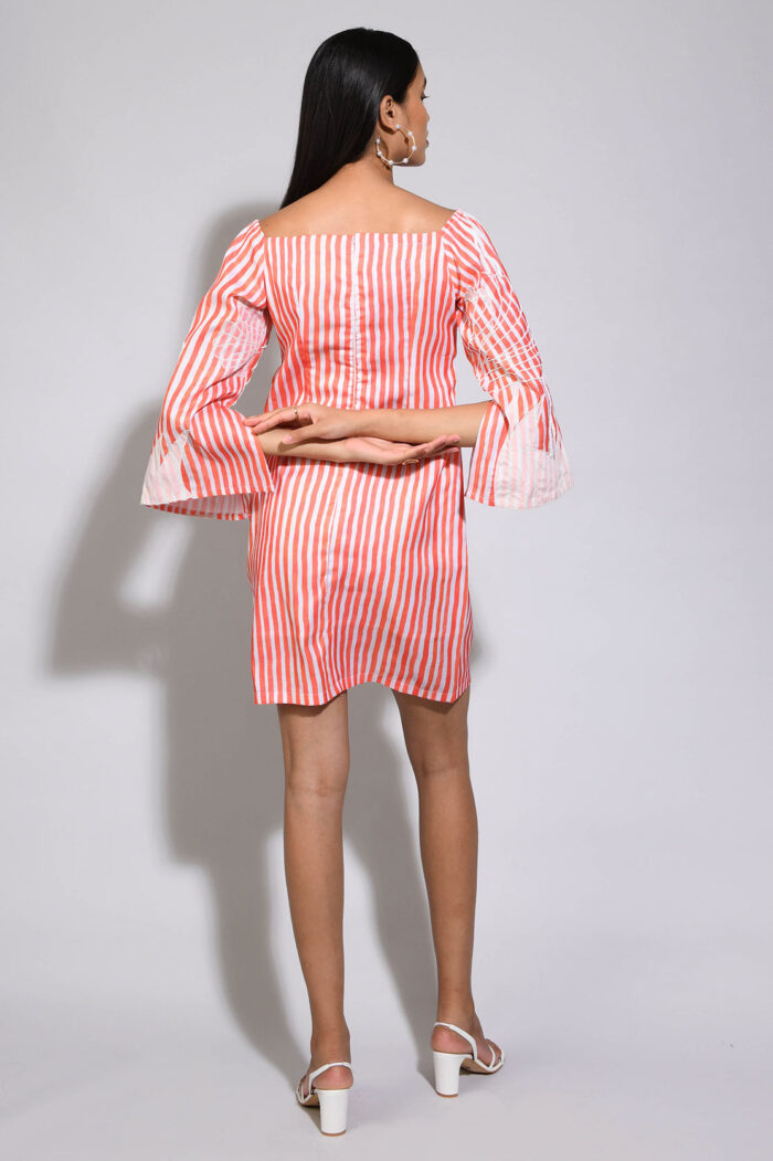 ORANGE STRIPPED SILK SHIFT DRESS - Image 4