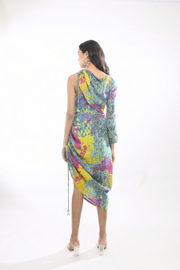 COLOUR SPLASH PRINTED ONE SHOULDER DRESS - Image 4