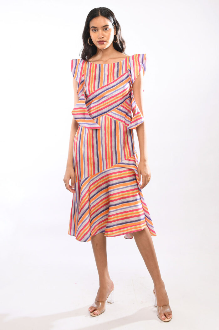 MULTI COLOUR STRIPED  MIDI DRESS