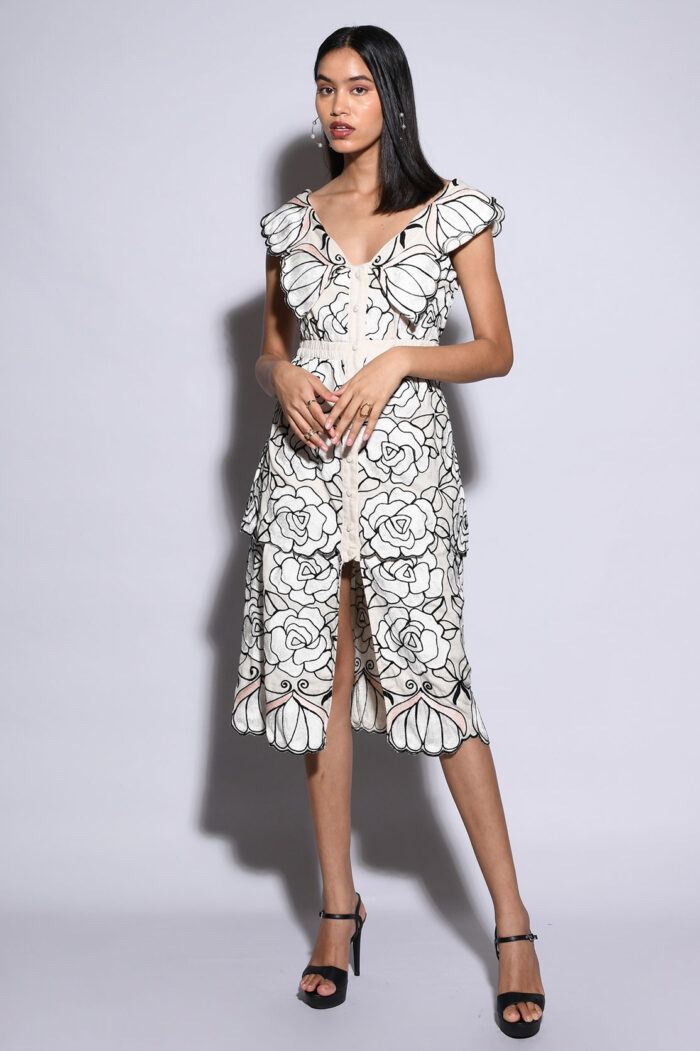 ELINA  ROSE CUTWORK DRESS