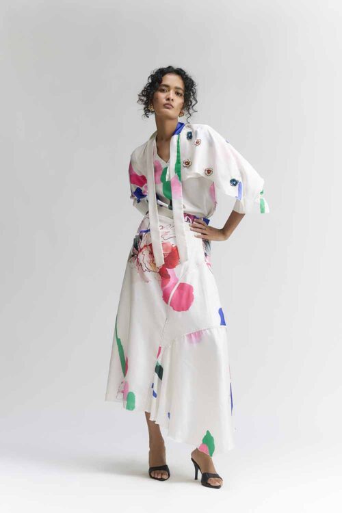 COLOUR SPLASH BLOSSOM PRINTED SKIRT SET