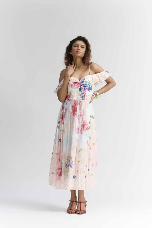 MULTI COLOURED SILK ABSTRACT FLORAL PRINTED DRESS