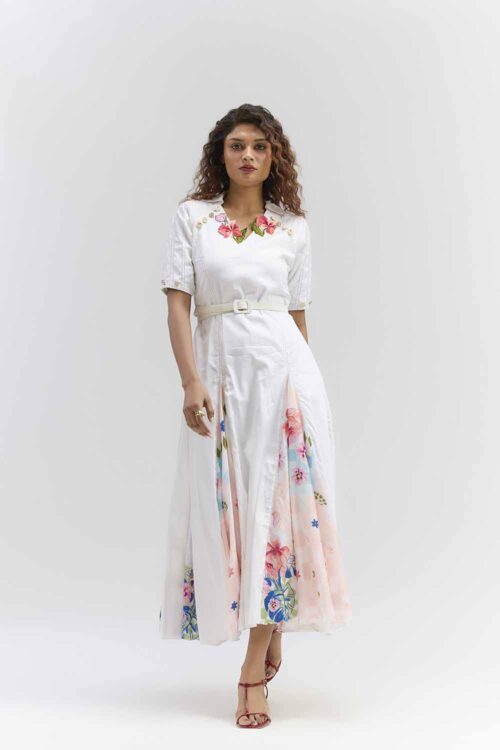 MULTI COLOUR  ABSTRACT FLORAL PRINTED MIDI DRESS