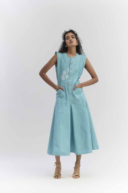 AQUA BLUE COTTON DENIM DRESS