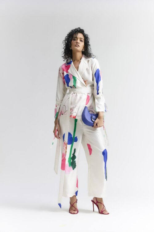COLOUR SPLASH BLOSSON PRINTED BLAZER SET