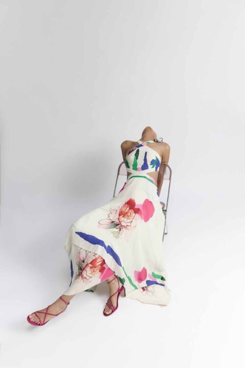 COLOUR SPLASH BLOSSON PRINTED  DRESS
