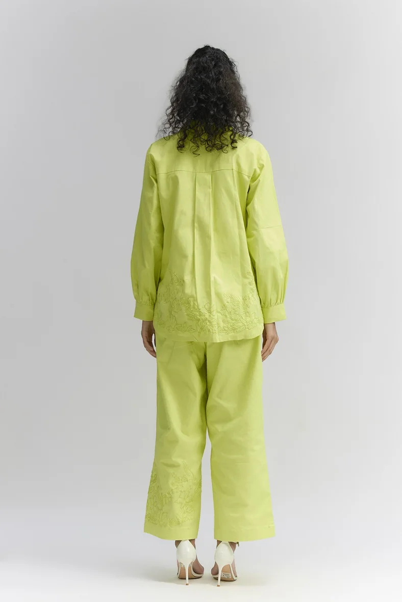Lime green Stretch Denim Floral Patch embroidered Co-ord set - Image 2