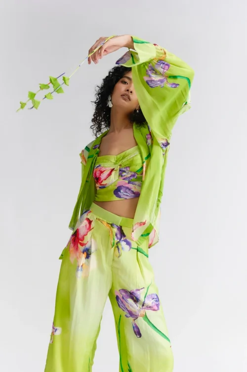 Green Floral printed bustier