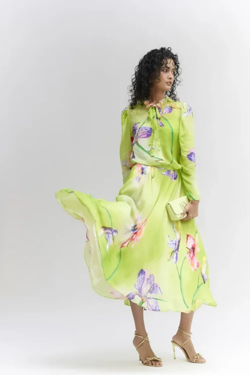 Lime green floral printed dreamy  Skirt