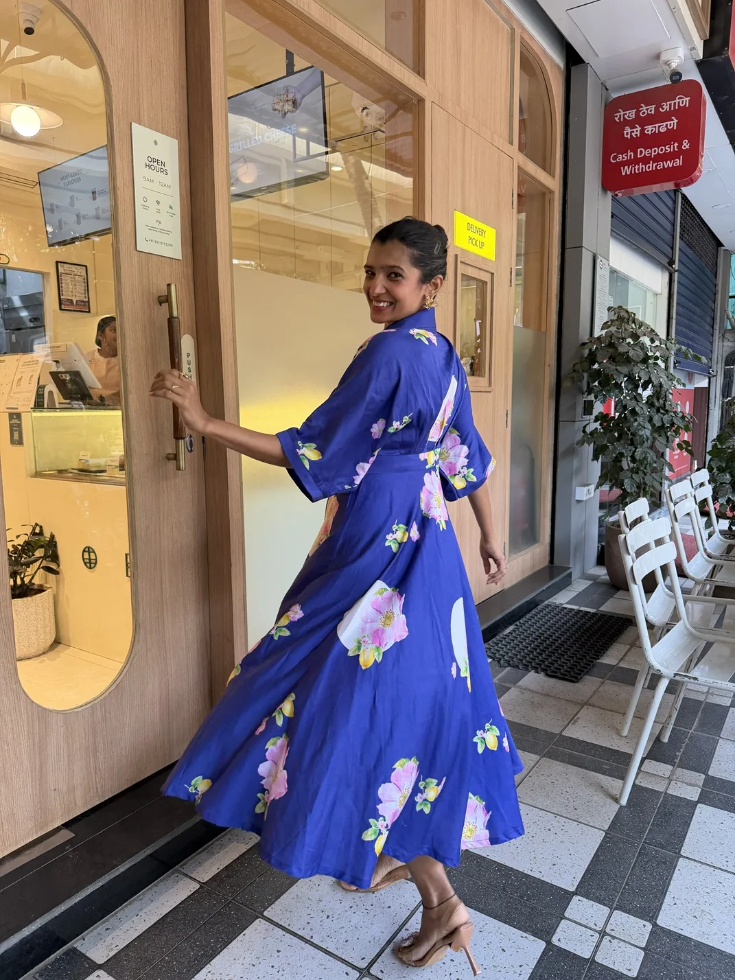 Electric Blue floral printed wraparound Midi dress - Image 4
