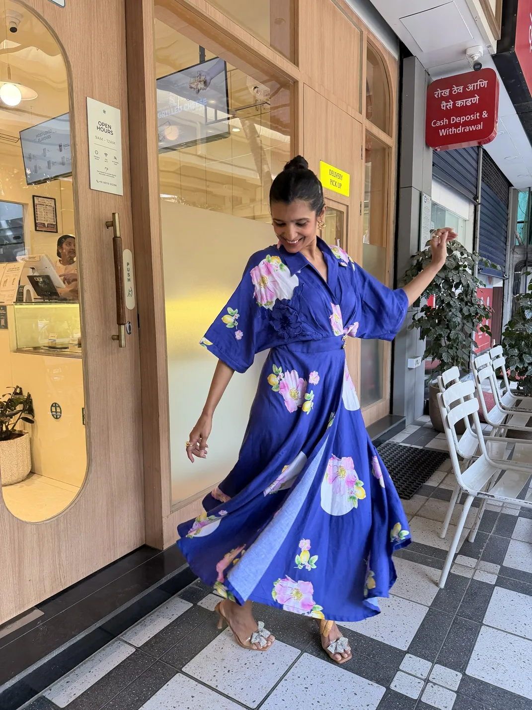 Electric Blue floral printed wraparound Midi dress